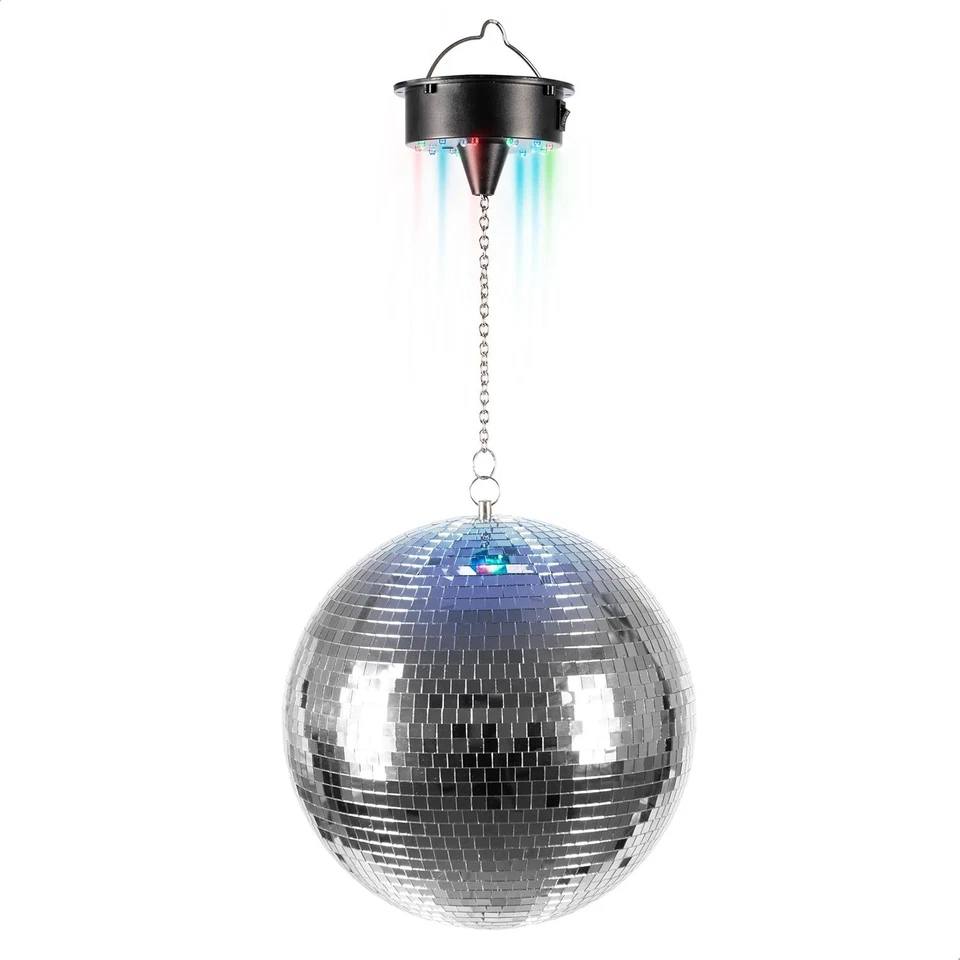 LARGE Rotating MIRROR DISCO BALL 30cm/12 Inch Silver with 18 LED Light Motor - Image 2 of 4