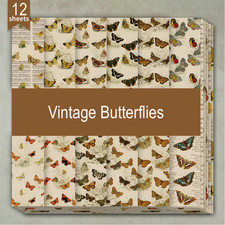 Vintage Butterflies - Craft Paper - 12 Sheets - 6"x6" - 160gsm - Scrapbooking