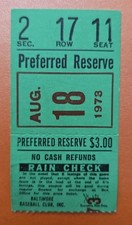 Baltimore Orioles Chicago White Sox Baseball Ticket 8/18 1973 Bucky Dent Start 1