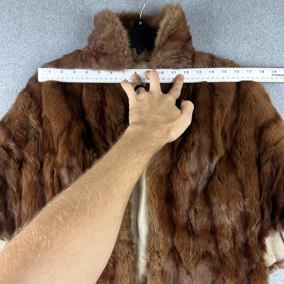Винтажный коричневый меха пальто женщин средний коричневый короткий рукав реальный мех шаль 60 70-х - Изображение 4 из 4