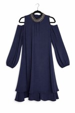 Xscape Navy Cold Shoulder Dress Size 16 Embellished Cocktail Party Formal