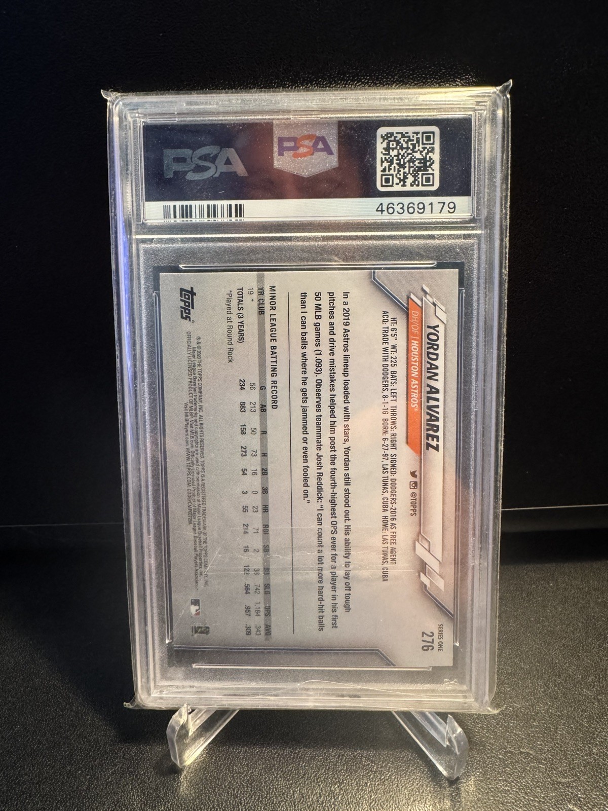 2020 Topps - Yordan Alvarez #276 Orange Jersey (RC) PSA HOUSTON ASTROS view 2