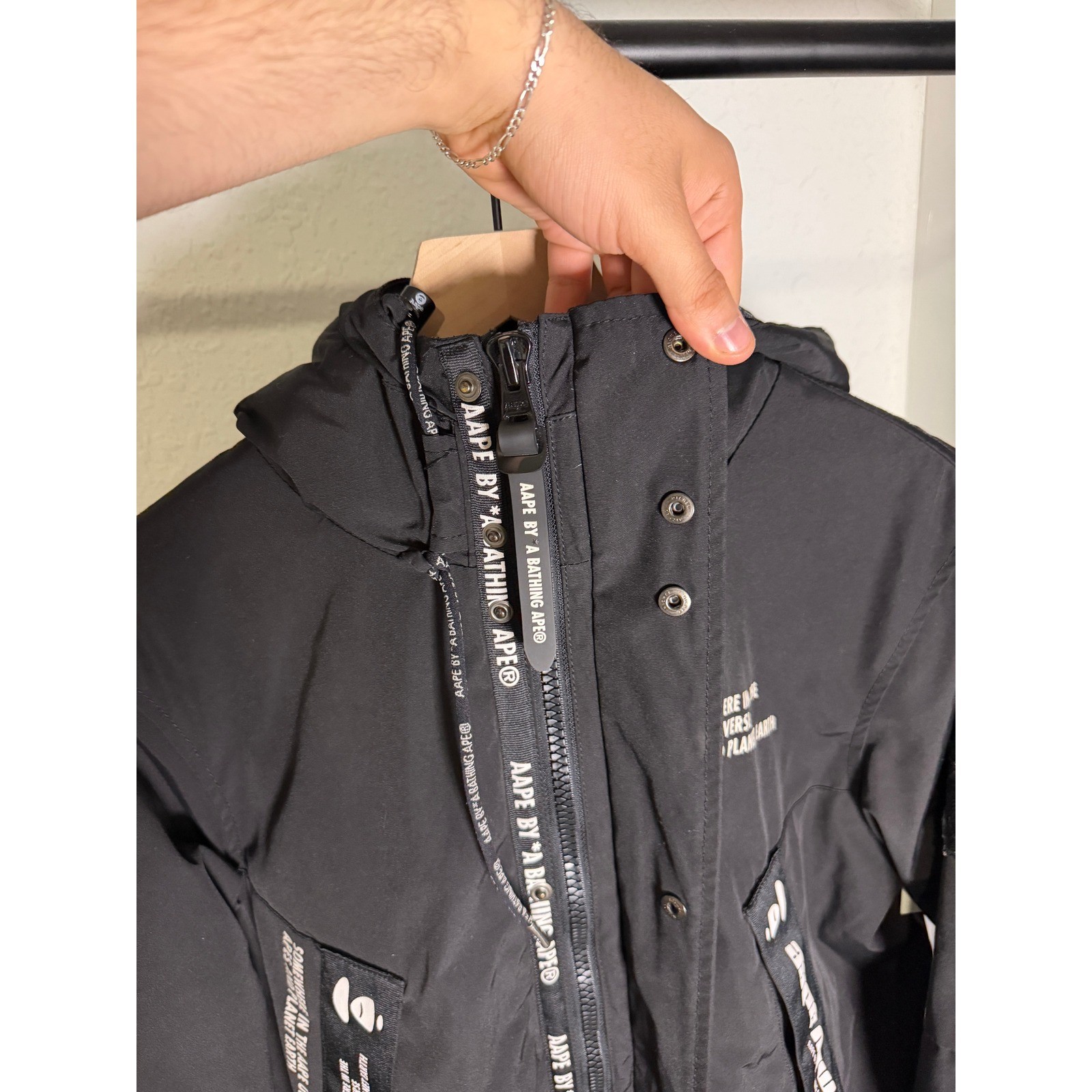 AAPE By A Bathing Ape Universe Hooded Parka Jacket Black Mens Size Medium - second product detail image
