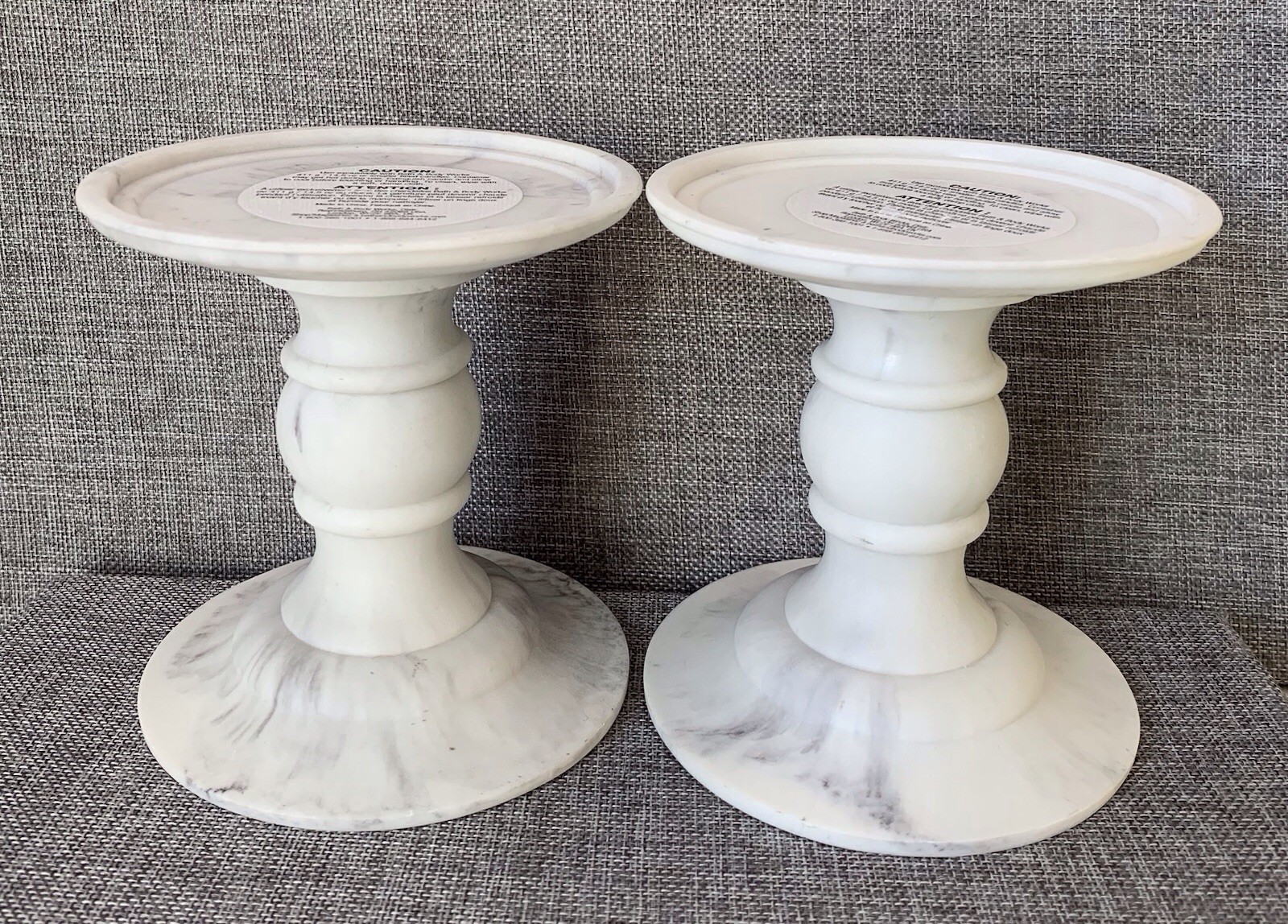 Set Of 2 Bath & Body Works White Marble Pedestal Candle Holder Stand Home Decor