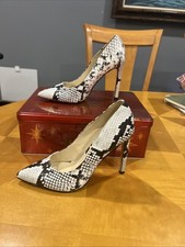 Nine West TATIANA 3 White/Blk Snake Skin Pattern Sz 5m Stiletto Heel