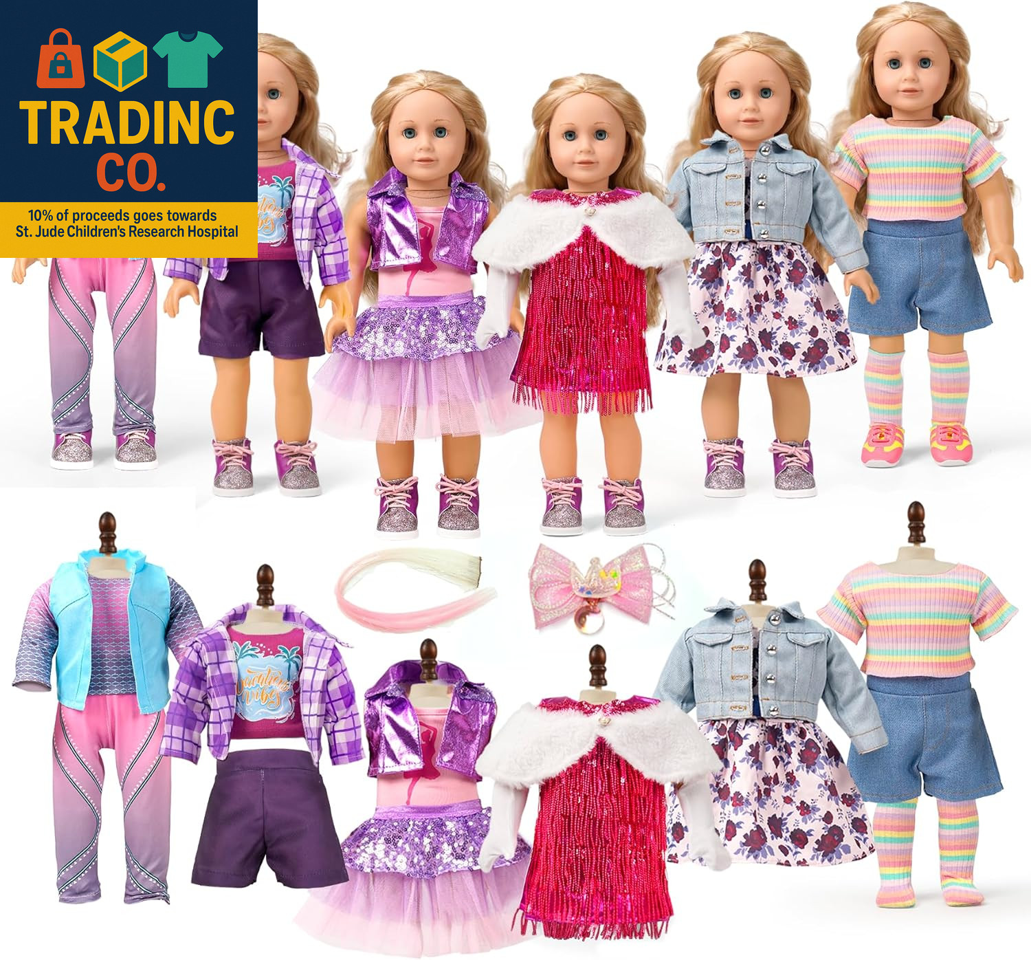 18-Inch American Doll Clothes Accessories - 19Pcs Fashion 18 Inch Doll Outfit Se