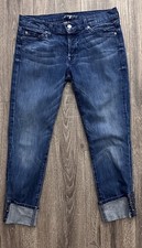 7 FOR ALL MANKIND 7FAM Cropped Embellished Button Fly Jeans Women's Size 27