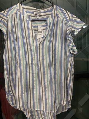 NWT New Direction Multicolor Shimmer Stripe Cap Sleeve Ladies Top Size M