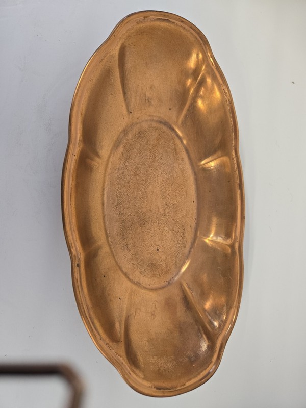 Coppercraft Guild Oblong Serving Tray Dish Oval Copper Ornate Etched Patter