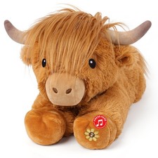 New Highland Cow Stuffed Animals with Mooing Sound Adorable Fluffy Plush Animal