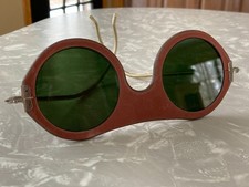 VTG 1930s Antique Welding Green Lens Safety Glasses Steampunk Biker Sunglasses