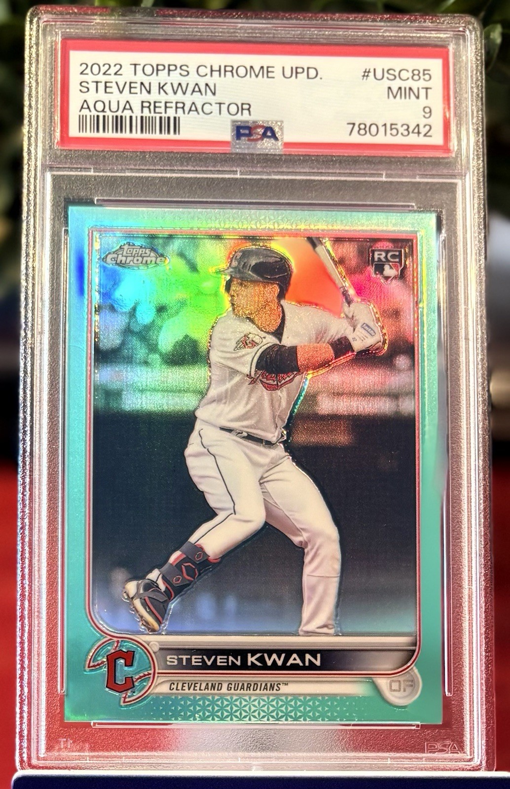 2022 Topps Chrome Update Steven Kwan #USC85 Teal Refractor /250 PSA 9 Guardians