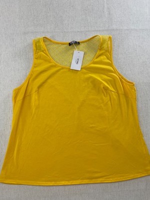 Yoins Tank Top Womens 2XL Yellow Mesh Back Detail Sleeveless Pullover NWT