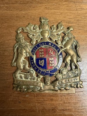 Brass Victorian Brass Enamel Crest Honi Soit Qui Mal Y Pense Dieu Mon Droit VGC