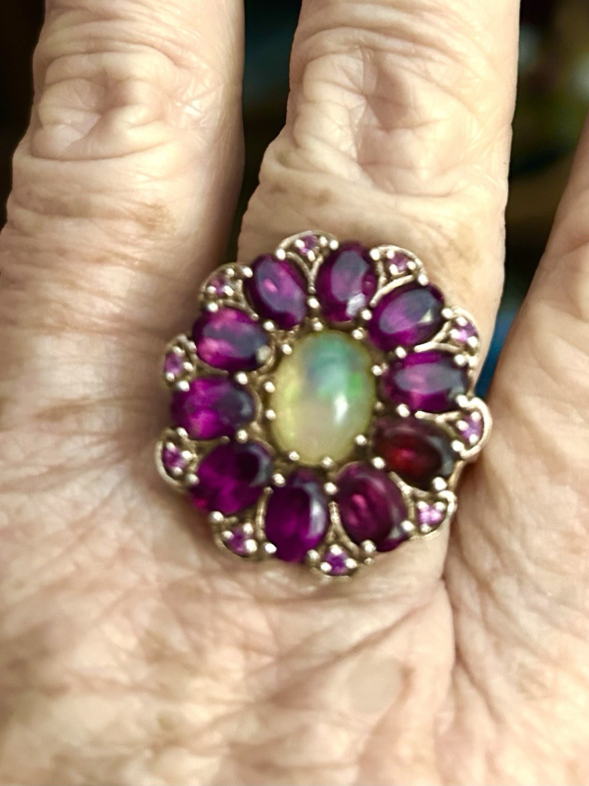 Gorgeous Outstanding Opal Ruby Garnet Sterling Ve… - image 4