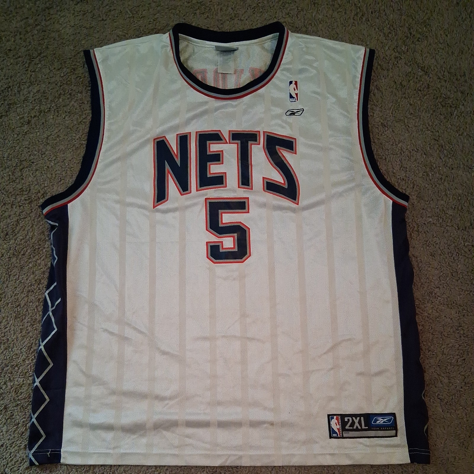 Vintage Jason Kidd New Jersey Nets Jersey (2XL) White/Navy Stitched Reebok