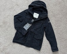 NUEVO CON ETIQUETAS Y2K Abercrombie & Fitch Hombre’s Azul Marino Con Capucha Botón Frontal Sudadera Chaqueta M