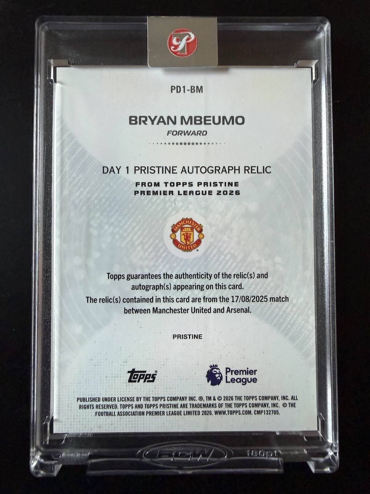 2026 Topps Pristine Premier League Bryan Mbeumo DAY 1 DEBUT PATCH AUTO RELIC Man view 2
