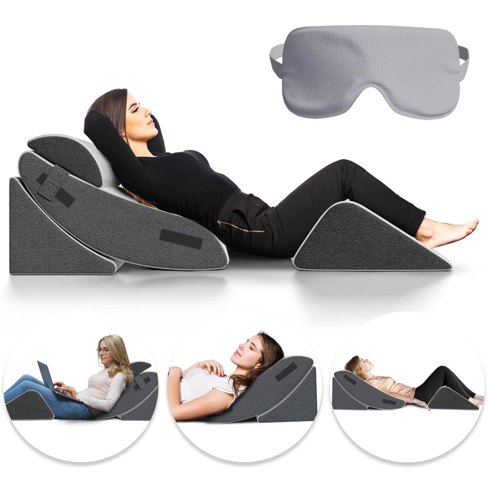 Orthopedic Bed Wedge Pillow Set 4-Piece Adjustable Foam Support for Headboard  