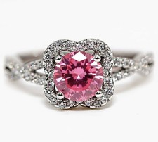 2CT Treated Pink Sapphire  White Topaz 925 Genuine Sterling Silver Ring Sz 9