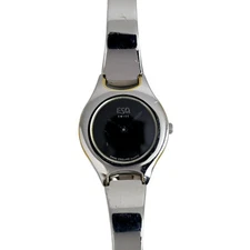 ESQ Movado Swiss Esquire Quartz Watch Black Dial Steel Bracelet Ladies Vintage