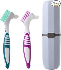 Clofiak 2Pcs Denture Brush with Case, Travel False Teeth Purple, Green