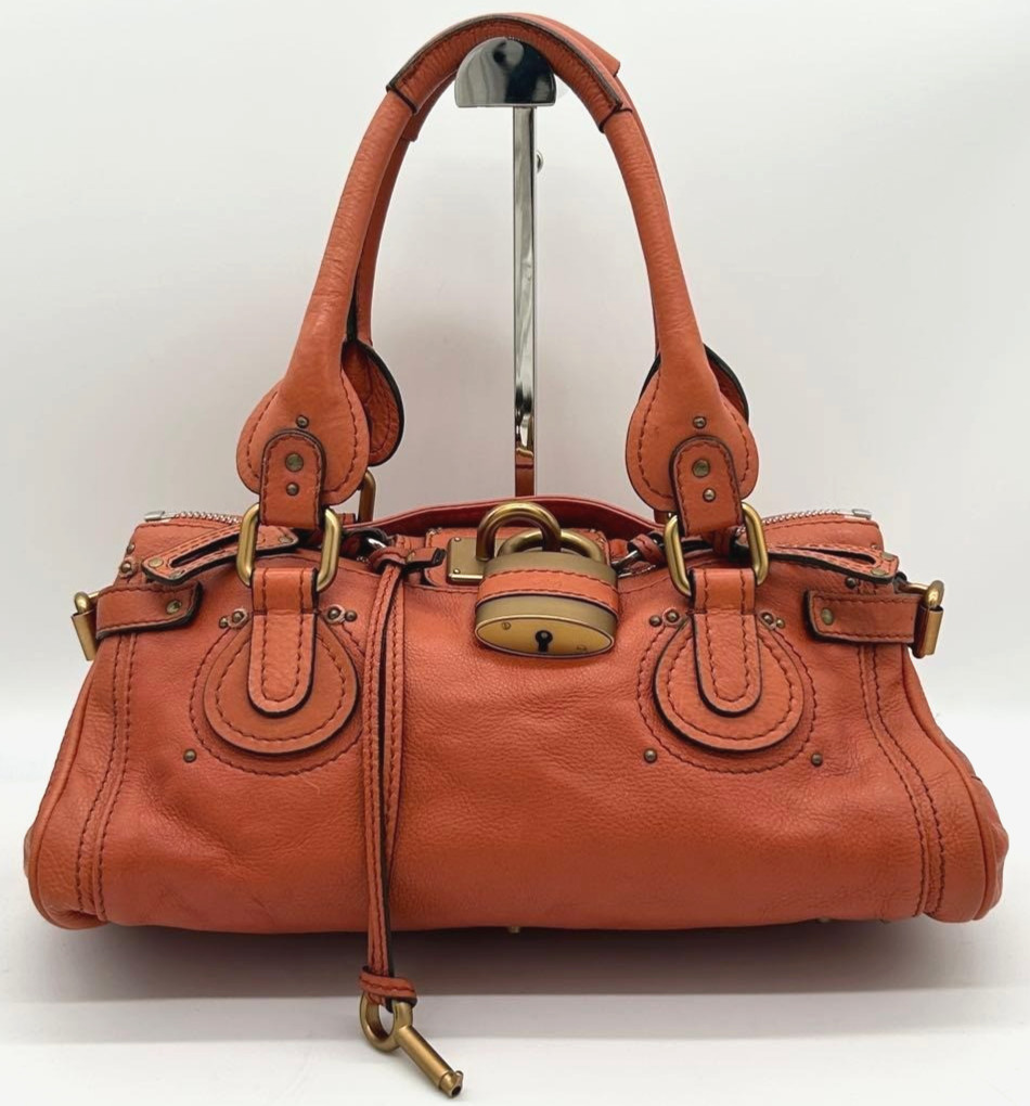 Chloe Paddington Orange Leather Satchel Bag w/Padlock Key, Dust Bag y2k Auth