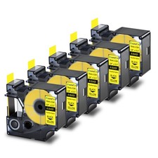 5PK 19mm Black on Yellow Flexible Nylon Label Tape 18491 for Dymo Rhino 6500