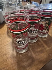 Vintage Whataburger Enjoy Coca Cola Christmas Glasses & Pitcher Set Poinsettia
