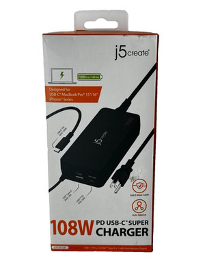 j5create JUP34108 108W PD USB-C Charger for Apple Samsung Google Lenovo MacBook