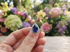 4.00 Ct Pear Cut Natural Sapphire & Diamond Solid 14k White Gold Luxury Ring