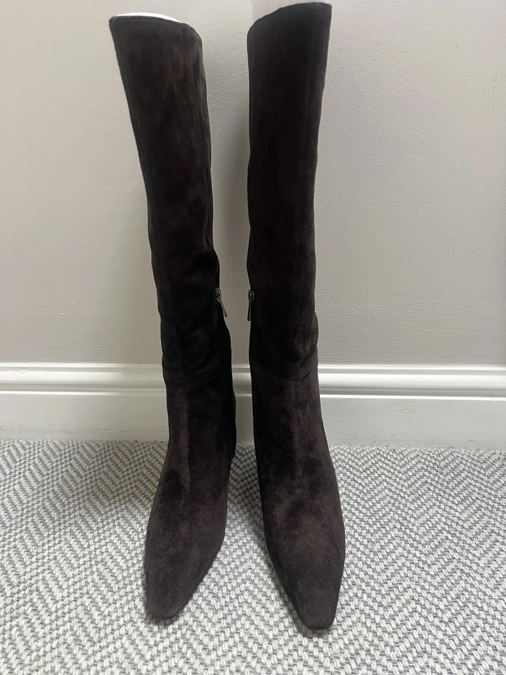 Bota Sam Edelman Marrón Gamuza Tacón Sylvia Talla 9.5 Pierna Ancha - Imagen 3 de 4