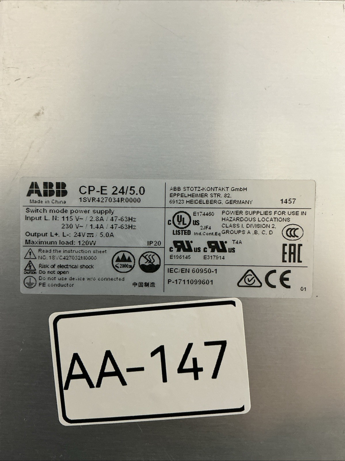 ABB CP-E 24/5.0 Power Supply AA-147