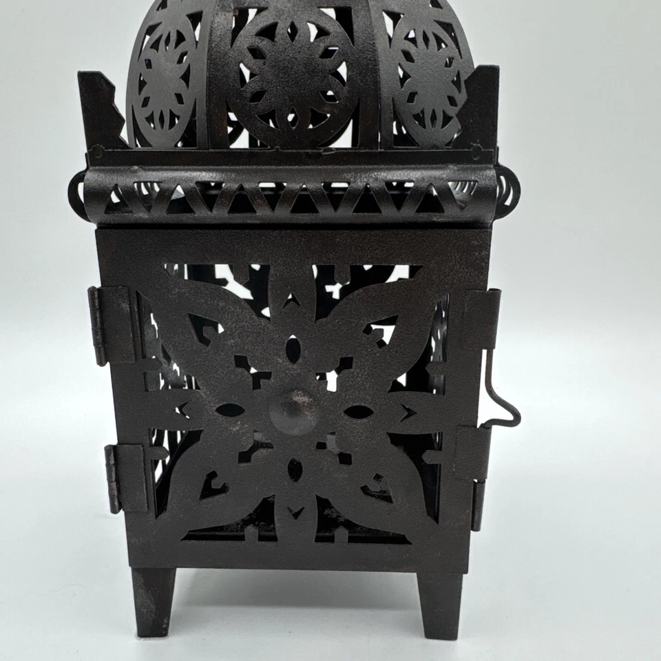 "Linterna de vela colgante de metal perforada estilo marroquí de colección hierro negro 12"" decoración" Foto 4 de 4