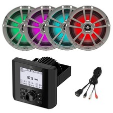 Marine Bluetooth Radio, 4x 6.5" 225W LED Boat Titanium Speakers USB/AUX Adapter