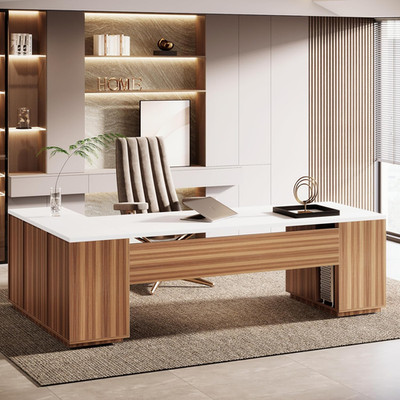 85.8-Inch L-Shaped Executive Office Desk with File Drawers & Storage Cabinet, Pr