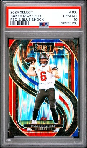 2024 PANINI SELECT RED &amp; BLUE SHOCK #108 BAKER MAYFIELD PSA 10