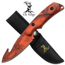 Elk Ridge Red Camo Guthook Skinner Full Tang Stainless Fixed Blade Knife 116RC