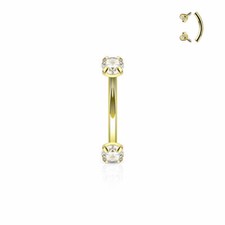 16G GOLD PRONG SET GEM CZ INTERNALLY THREADED STEEL EYEBROW RING VERTICAL LABRET