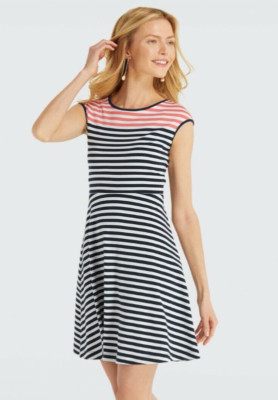 Draper James Stripe Ponte Knit A Line Dress, Nassau Navy, Medium, NWT