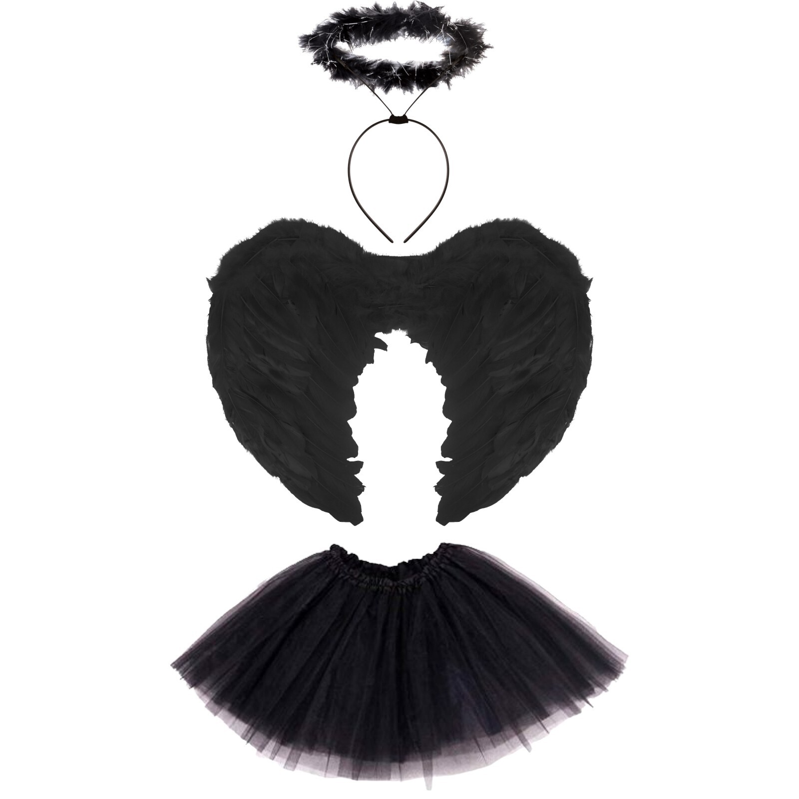 Ladies Adult DARK FALLEN ANGEL Costume Fancy Dress Halloween Black Fairy  Outfit - Shopping.com