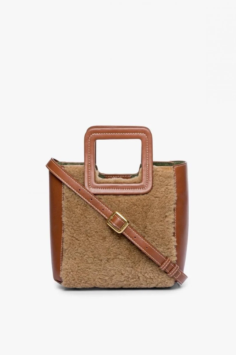 Staud SHIRLEY Mini Sherpa & Leather Bag Incl. Detachable Pouch Shoulder  Strap