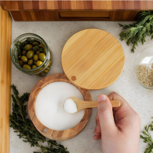 Wood Salt Cellar Bowl Box With Magnetic Lid Wood Seasoning Containers Box Wood - Picture 6 of 12