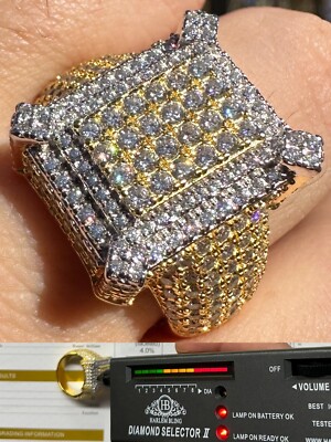 Men's Real Solid 925 Silver 14k Gold Plated MOISSANITE Large 3D Iced HipHop Ring