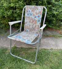 Vintage Retro 70s Folding Camping Deck Chair Floral Print Fabric Camper Garden