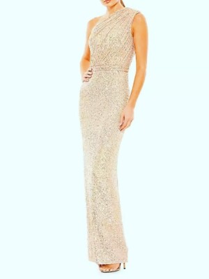 Ieena Mac Duggal Rose Gold Sequin One-Shoulder Column Gown Size 2 $398 |  eBay