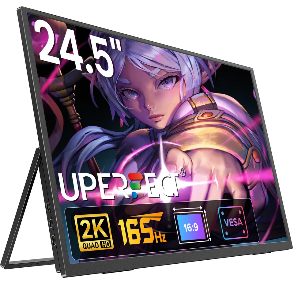 UPERFECT 24,5 Zoll 2K 165Hz Tragbarer Monitore QHD FreeSync Freistehend Display