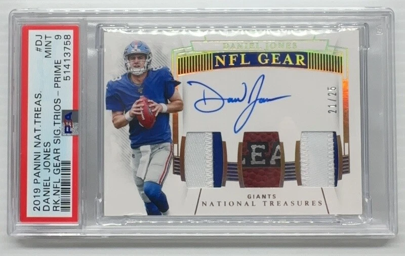 Daniel Jones Panini National Treasures Rookie NFL Gear Signature Trios #DJ Prime