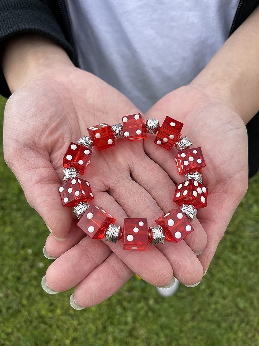 Dice Bracelet Bunco Dice Beaded Stretch Bracelet Handmade RED for