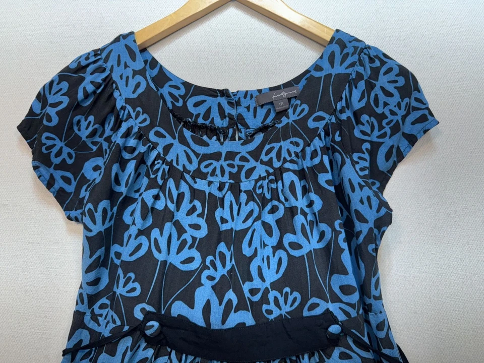 Twenty One Fit & Flare 连衣裙女式 M 码蓝色花卉短袖波西米亚休闲 — 第 3/4 张图片